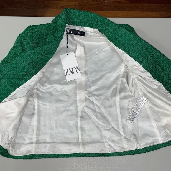 🆕(NWT) ZARA Bloggers Fav Green Tweed Double Breasted Cropped Blazer. Size XS - Picture 14 of 16